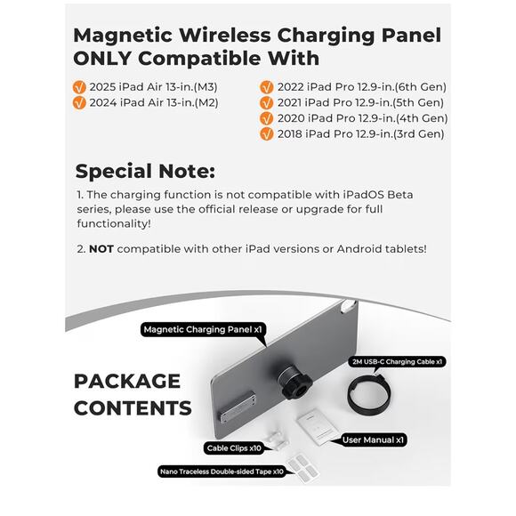 KUXIU Magnetic Wireless Charging Panel iPad Pro 12.9 / Air 13 M2 M3, 17mm Mount - Picture 2 of 6